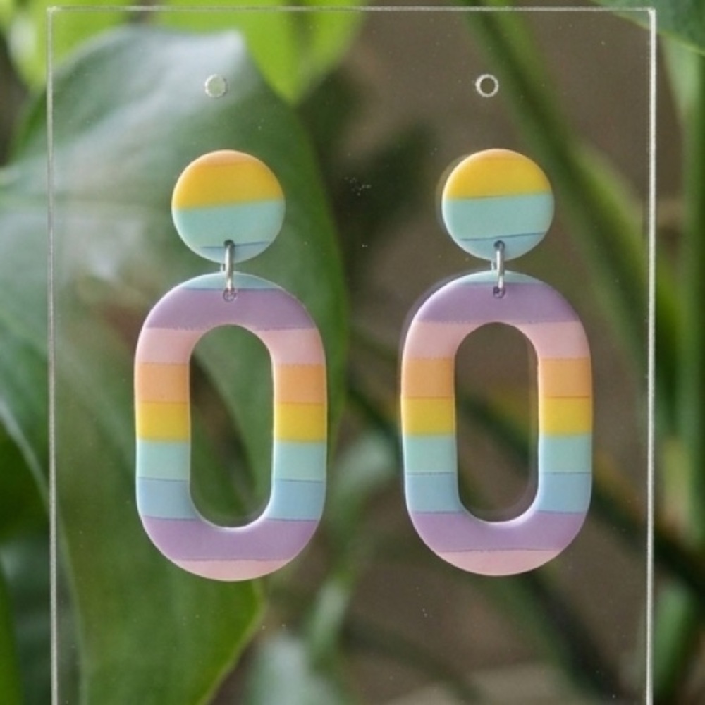 Geometric Dangle Earrings - Handmade - Colorful